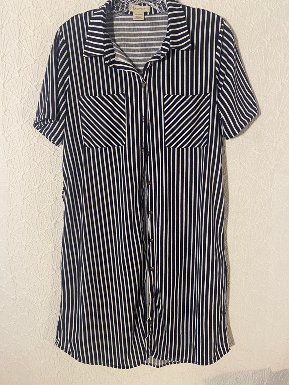Passport Navy and White Striped Button-Front Mini Dress Soft Casual Preppy Fun